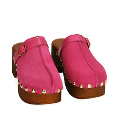 Clogs fucsia in camoscio, tacco 6 cm , Primadonna, 194305215CMFUCS036, 002a