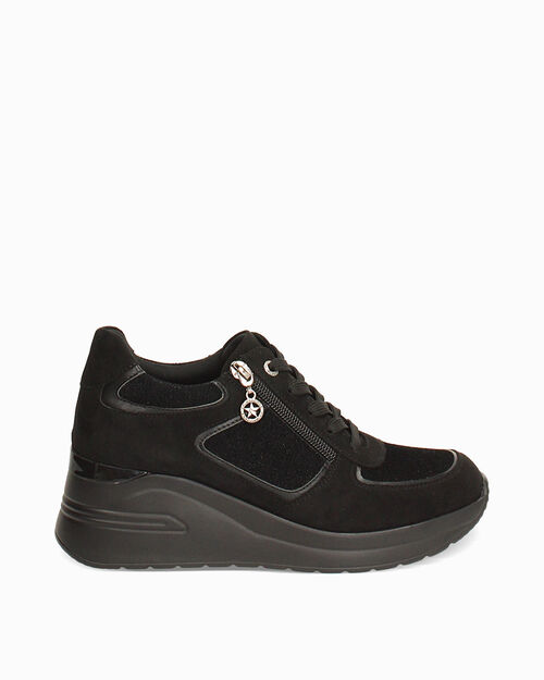 Sneakers negras con tac&oacute;n 7 cm, BLACK
