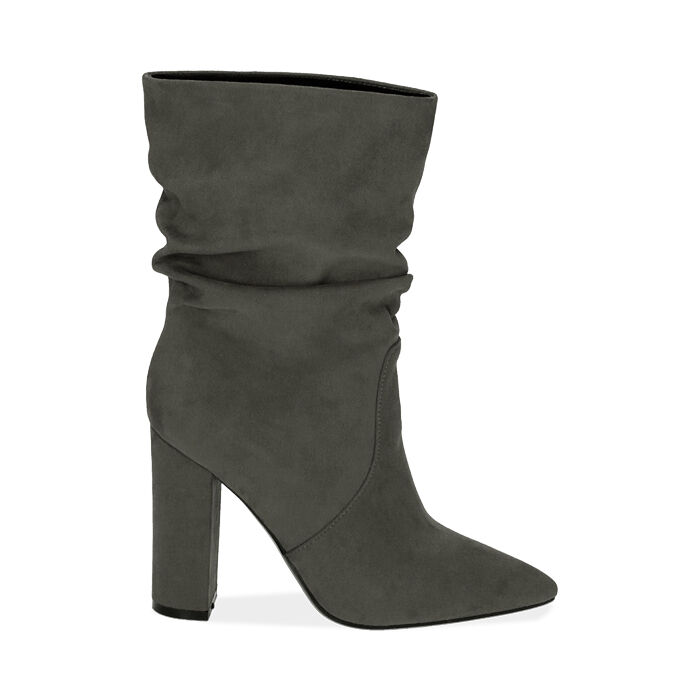 Ankle boots grigi in microfibra, tacco 10,5 cm , SPECIAL SALE, 182134130MFGRIG040