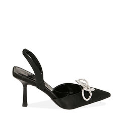 D&eacute;collet&eacute; slingback gioiello nere, tacco 8,5 cm, Primadonna, 212161210RSNERO040, 001a