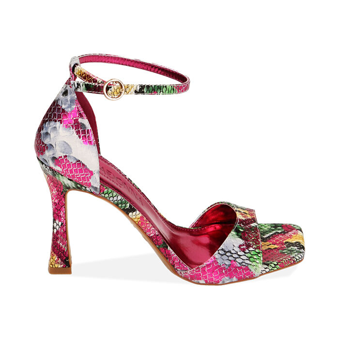 Décolleté open toe stampa pitone, tacco 9,5 cm, Primadonna, 212127725PTFUCS036
