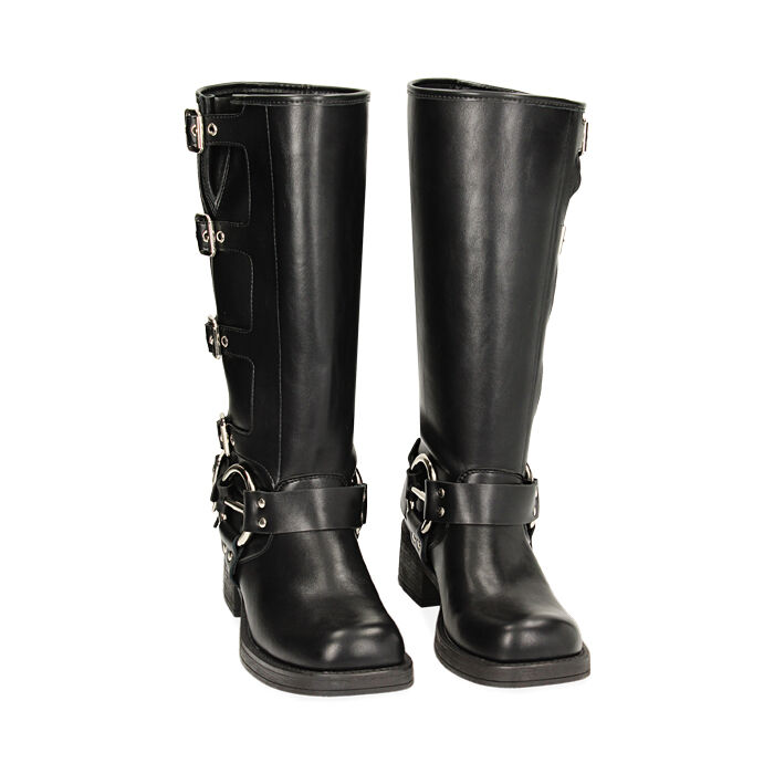 Bottes noires en cuir compensées