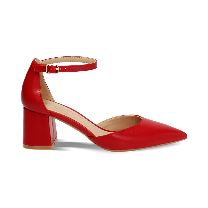 D&eacute;collet&eacute; open shank donna rosse, tacco largo 6,5 cm, Primadonna, 252121505EPROSS040