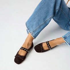 Ballerina in camoscio testa di moro con soletta in pelle, Primadonna, 26N145016CMMORO040, 002 preview