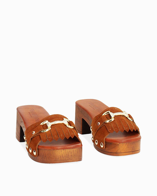 WOMEN SHOES CLOG SUEDE COGN, COGNAC