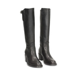 Stivali in pelle neri con tacco largo alto 6 cm, Primadonna, 261020202PANERO039, 003 preview