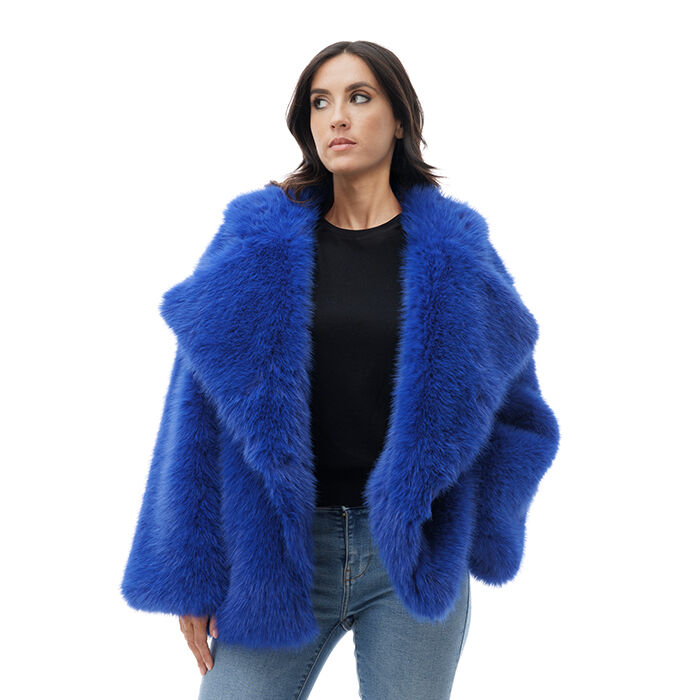 Cappotto in pelo sintetico blu cobalto a manica lunga, Primadonna, 24B424510FUBLCOI
