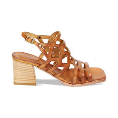 Sandalo donna cognac in vacchetta, tacco largo 7,5 cm, Primadonna, 257253409VACOGN036, 001 preview