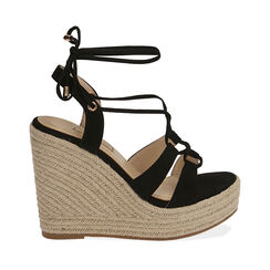 Sandali neri in microfibra, zeppa 12 cm , 172108242MFNERO037, 001a