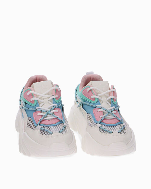 Sneakers in tessuto bianco-azzurro, MULTI COLOR