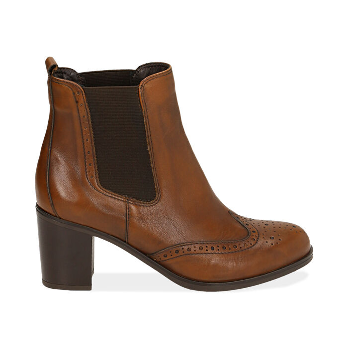 Ankle boots cuoio in pelle, tacco 7,50 cm | Primadonna Collection