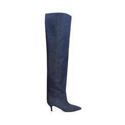 Stivali sopra il ginocchio in tessuto jeans con tacco kitten, Primadonna, 263006901TSJESC036, 001a