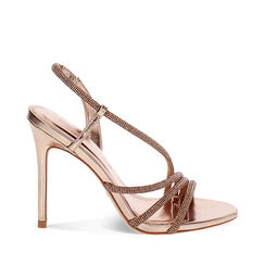 Sandalo donna rosa-oro in laminato con strass, tacco 10,5 cm, Primadonna, 252140344LPRAOR035, 001a