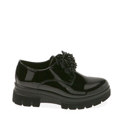 Zapatos con cordones de charol negro, tacón de 5,5 cm., Primadonna, 200685981VENERO035, 001a