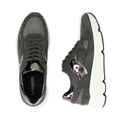 Sneakers grises en tissu technique, compensée 4 cm, Soldés, 162801993TSGRIG036, 003 preview