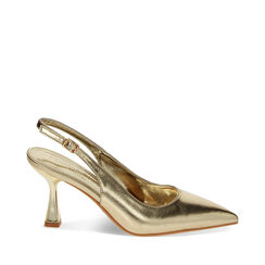 Escarpins slingback dorés laminés, Fin de Collection, 234934803LMOROG038, 001a