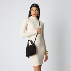 Mini bag con frange testa di moro in camoscio, Primadonna, 260805168CMMOROUNI, 002a