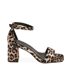 Sandales en satin léopard, talon 7 cm , 194946335RSLEOP038, 001a