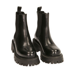 Chelsea boots in pelle nera, tacco 5,5 cm , 20N515066PENERO038, 002a