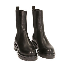Chelsea boots neri in pelle, tacco 4 cm , SALDI, 187741309PENERO036, 002a