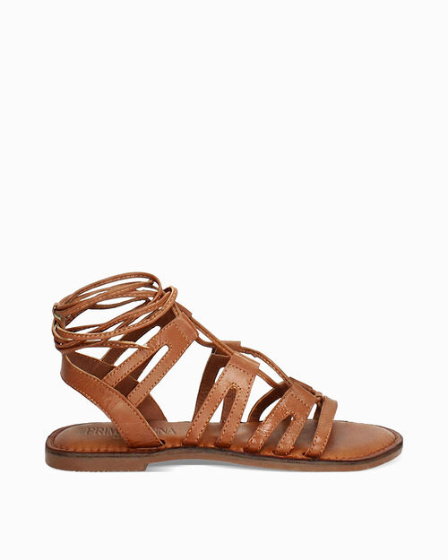 Sandali bassi cognac in pelle, COGNAC