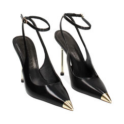 Décolleté slingback nere con punta oro, tacco 11 cm, Primadonna, 232188801ABNERO035, 002 preview