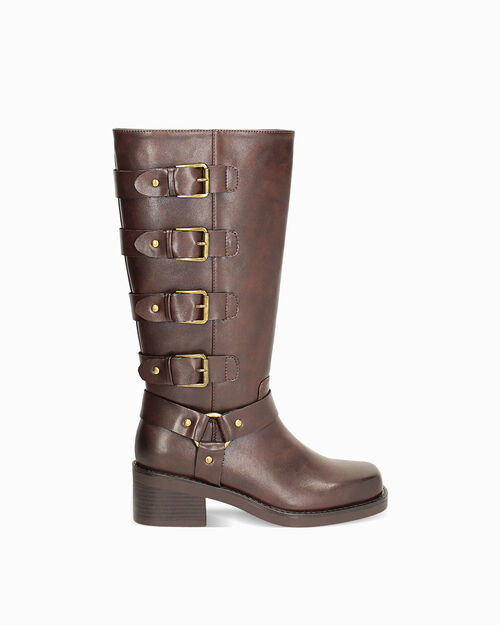 Bottines marron fonc&eacute; avec boucles talon de 5,5 cm, DK BROWN