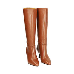 Stivali cognac in pelle, tacco 7 cm , Primadonna, 18A506001PECOGN035, 002 preview