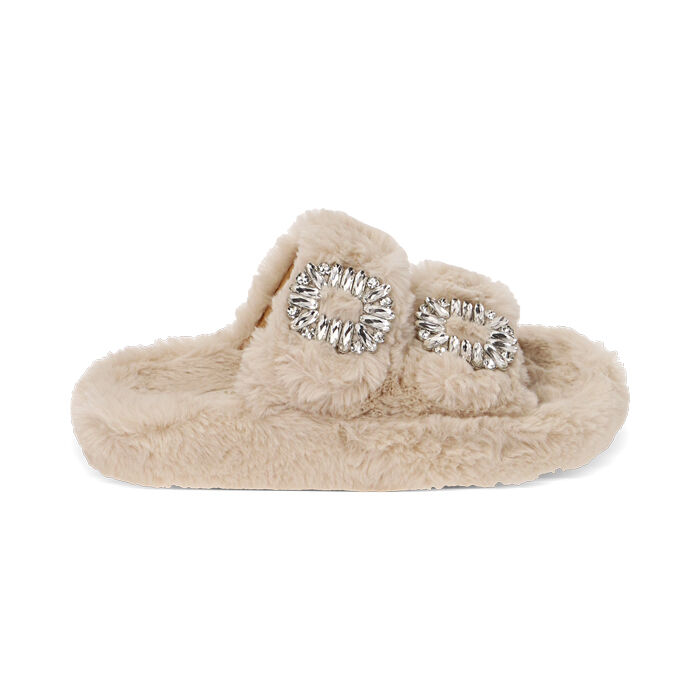 Ciabatte fluffy panna con cristalli, Primadonna, 224702218FUPANN038