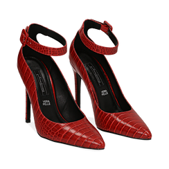 D&eacute;collet&eacute; rosse in eco-pelle effetto coccodrillo, tacco 11 cm , Scarpe, 142182061CCROSS035, 002 preview