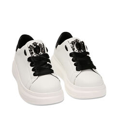 Sneakers bianche con pietre, suola 4,5 cm, Primadonna, 222866332EPBIAN035, 002a