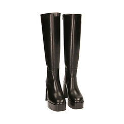 Stivali platform neri in pelle, tacco 10 cm , Primadonna, 20A520700PENERO035, 002 preview