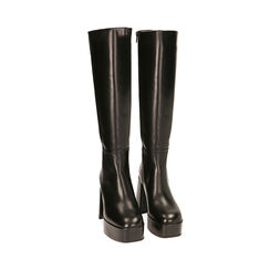 Botines negros de piel con plataforma, tacón de 10 cm, Primadonna, 20A520700PENERO035, 002 preview
