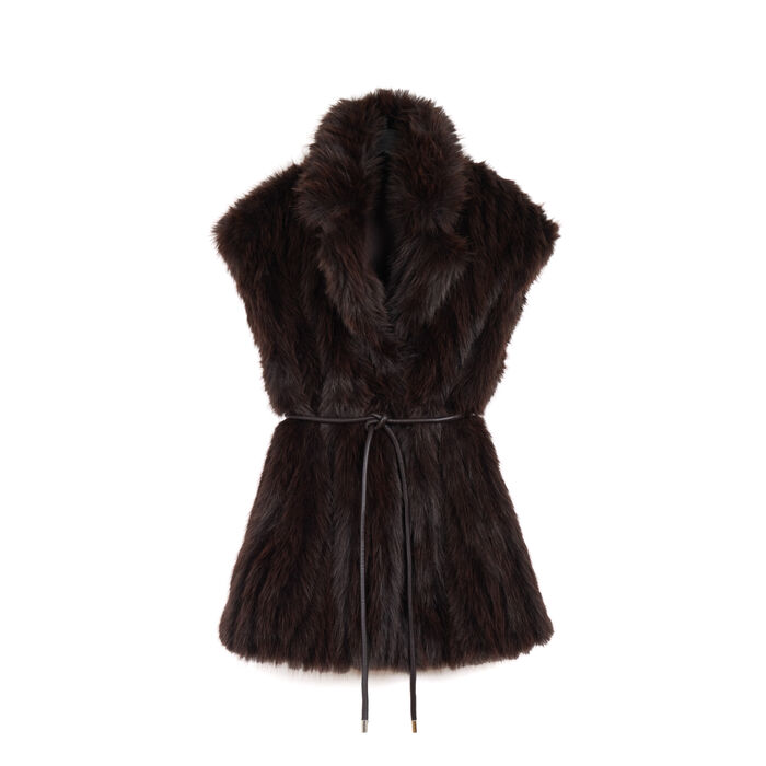 Cappotto smanicato in faux fur testa di moro, Primadonna, 266500477FUMOROM