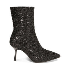 Stivaletti neri glitter, tacco 8 cm, Primadonna, 222723004PLNERO036, 001 preview