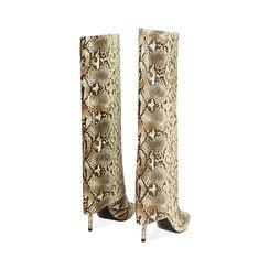 Stivali beige con stampa pitone, tacco 10,7 cm, Primadonna, 262102023PTBEIG036, 004 preview