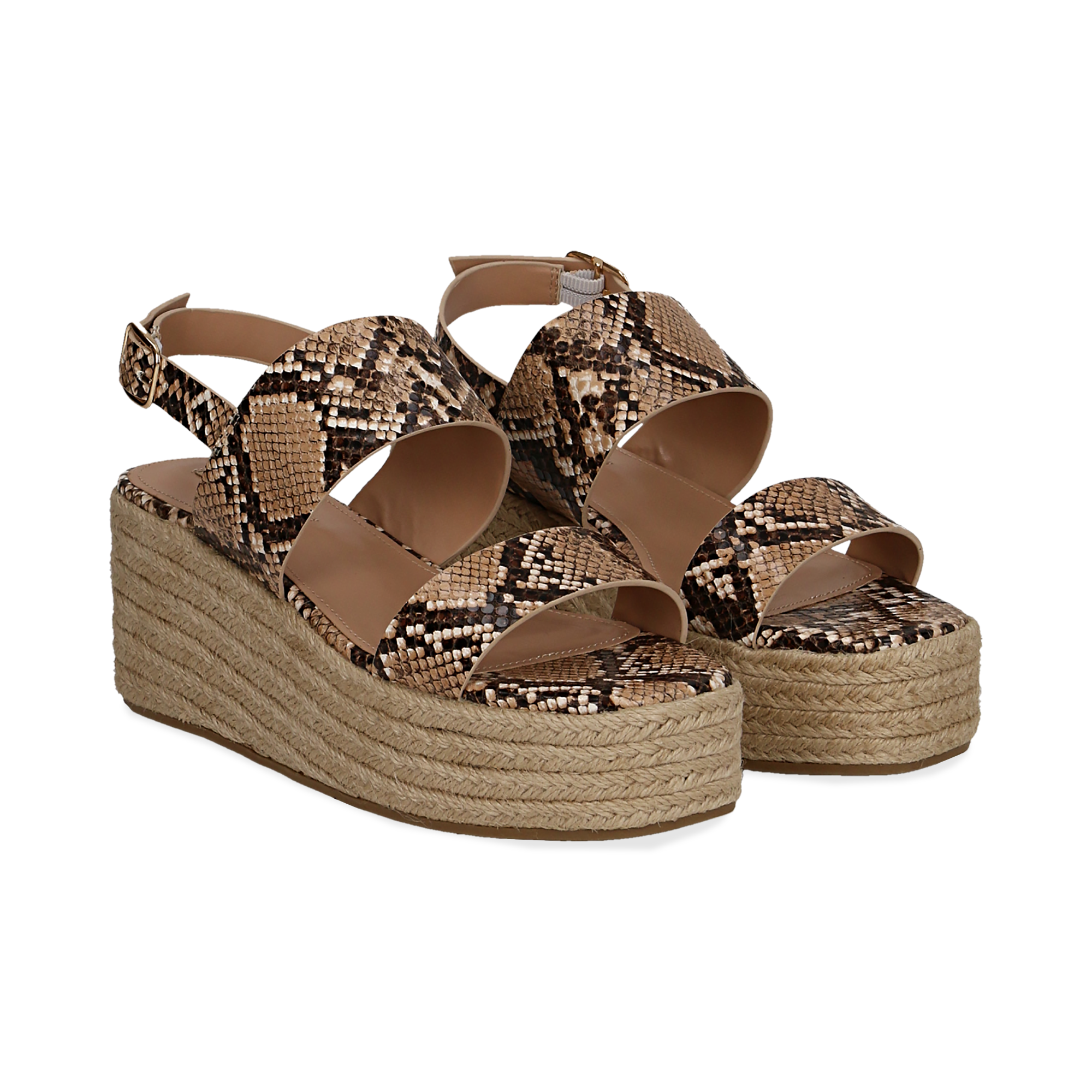 Sandali platform beige, effetto snake skin, zeppa in corda 7 cm donna |  Primadonna Collection