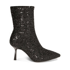 Stivaletti neri glitter, tacco 8 cm, Primadonna, 222723004PLNERO035, 001a