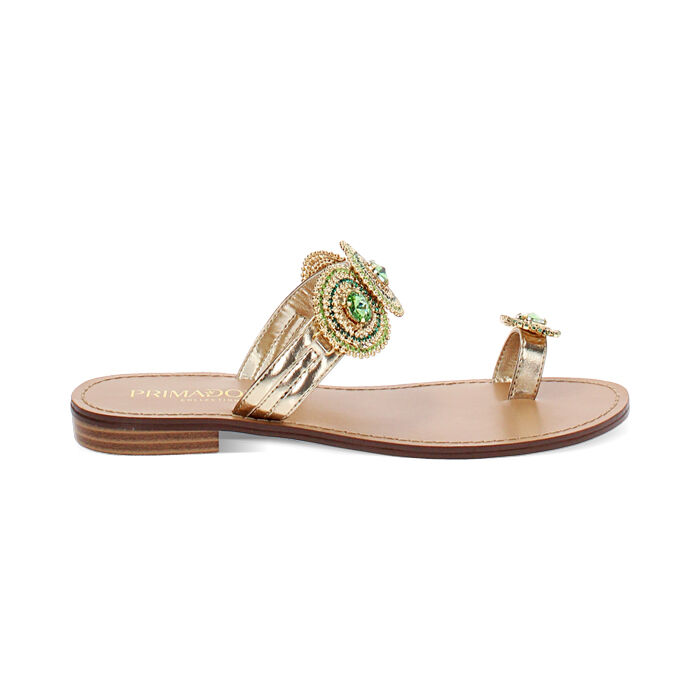 Sandales bas pour femme or vert en lamé, Primadonna, 254916842LMORVE035