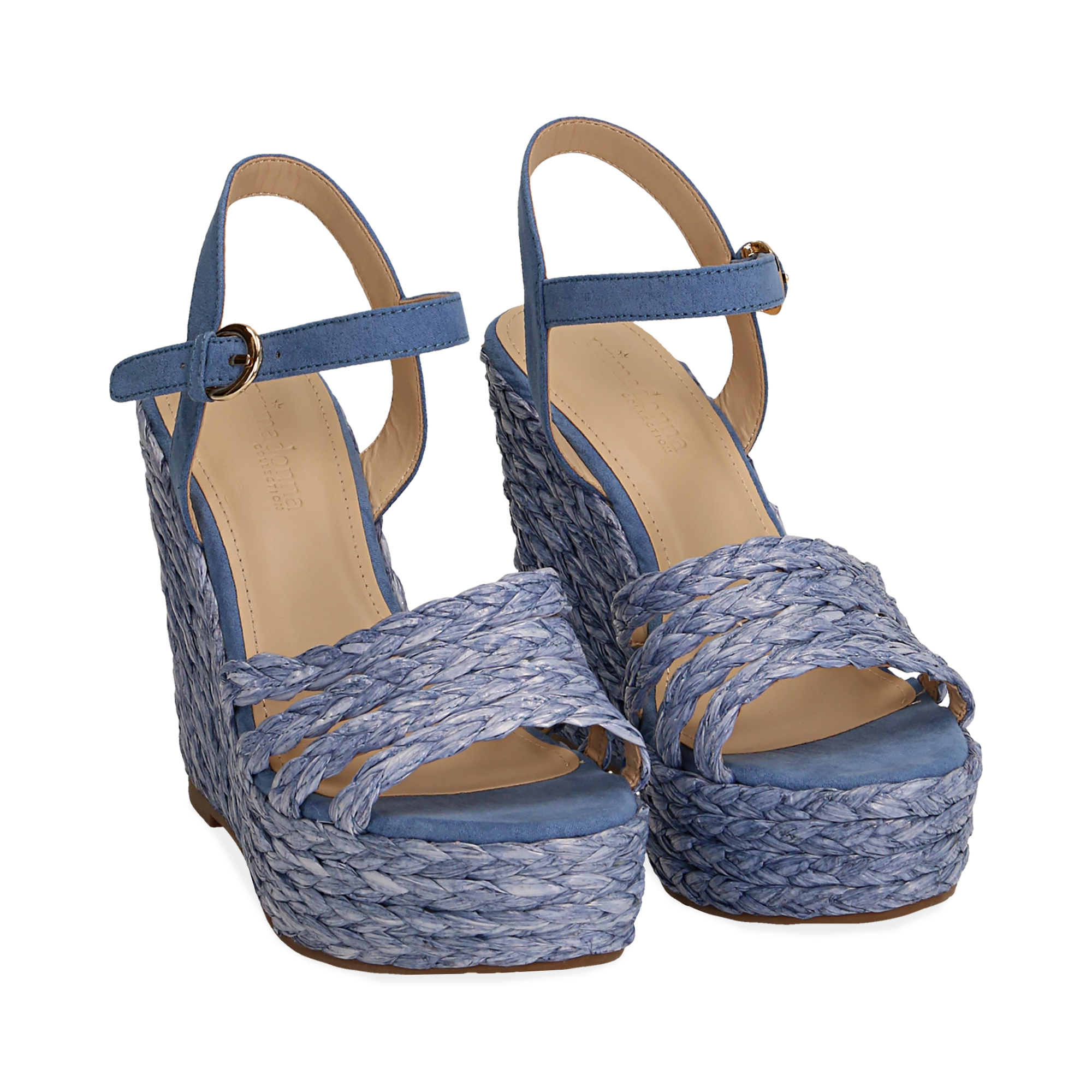 Sandali azzurri in rafia, zeppa 12 cm | Primadonna Collection