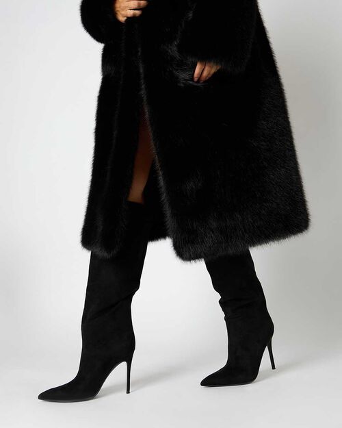 Bottes noires en microfibre avec talon de 10 cm, BLACK