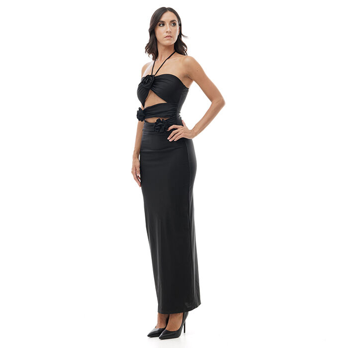 Vestito nero in tessuto con fiori Primadonna Collection
