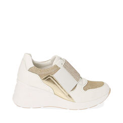 Slip-on bianco/oro, zeppa 5,5 cm , 192807206EPBIOR036, 001a