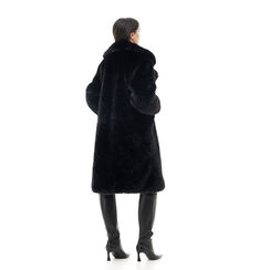 Cappotto nero longuette in pelo sintetico, 24B402421FUNEROS, 002a