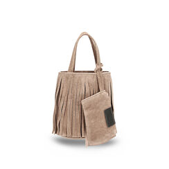 Mini bag con frange taupe in camoscio, Primadonna, 260805168CMTAUPUNI, 001a