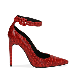 D&eacute;collet&eacute; rosse in eco-pelle effetto coccodrillo, tacco 11 cm , Scarpe, 142182061CCROSS035, 001a