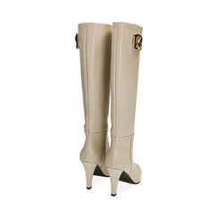 Botas de piel color crema, tacón de 8,5 cm., Primadonna, 20A539000PEPANN035, 003 preview