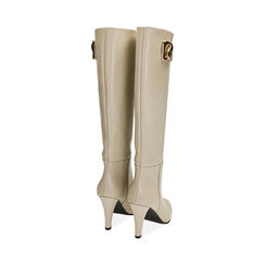 Botas de piel color crema, tacón de 8,5 cm., Primadonna, 20A539000PEPANN037, 003 preview