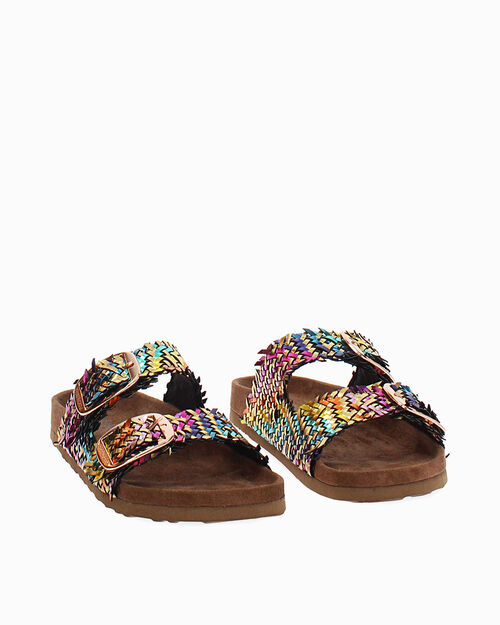 Sandali bassi da donna intrecciati multicolor, MULTI COLOR