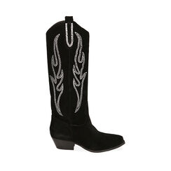 Bottes texanes en daim noir, talon 7 cm , 20A500926CMNERO038, 001a